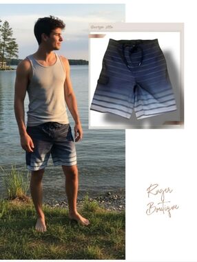 🌿George Men's Swimtrucks size Small, Blue and Grey Ombre Drawsting Shorts